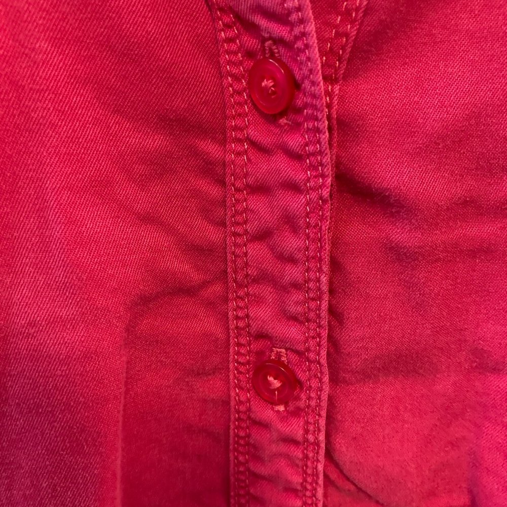 NWT Chico's Denim Shirt Sz 3 (16) Solid & Eyelet Sleeve Very Cherry Grandmacore - Picture 4 of 12